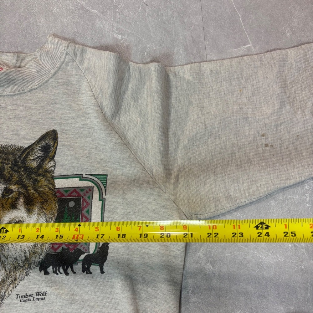 Vintage Jerzees Timber Wolf Sweatshirt Mens Large Gray Made in USA Raglan 90s - Picture 5 of 6